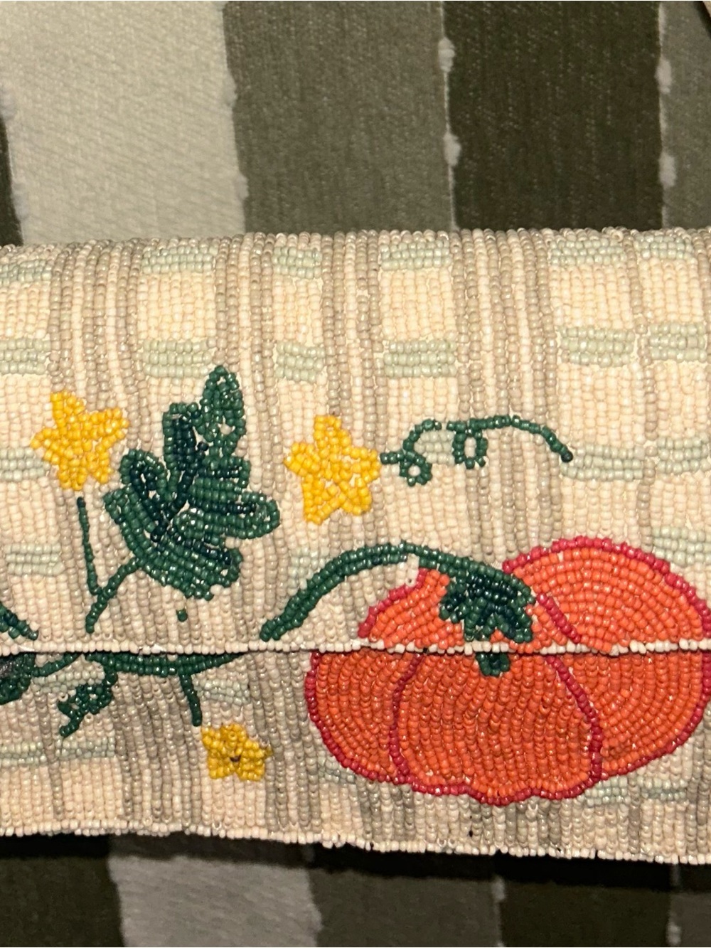 Embroidered Beaded Pumpkin Clutch in Cream and Orange